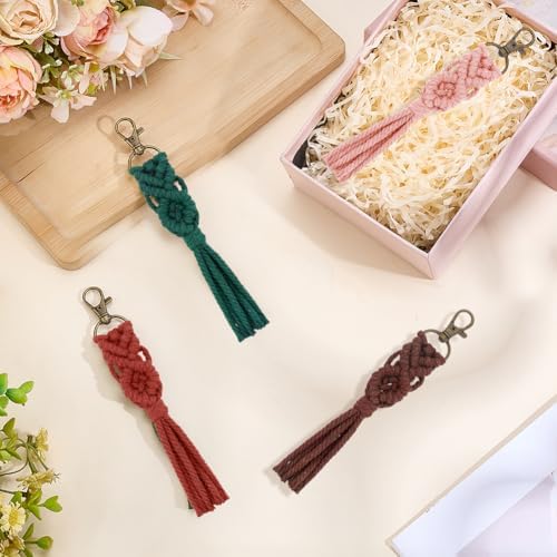 BEUNITONE 16Pcs Colorful Keychain Making Kit, Adult Boho Macrame Cord Keychain Craft Kits with DIY Keychains Macrame Supplies Kits, Key Chain Making Kit Easy Crafts for Adults Women Keychains Decor - Image 5