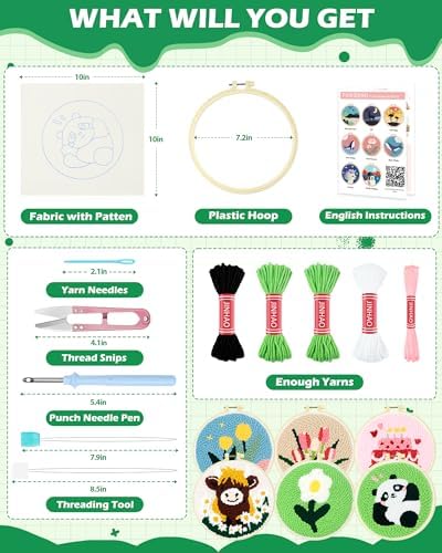 FIVEIZERO Yarn Punch Needle Craft Kit for Beginners,Panda Needle Punch Kit - Image 2
