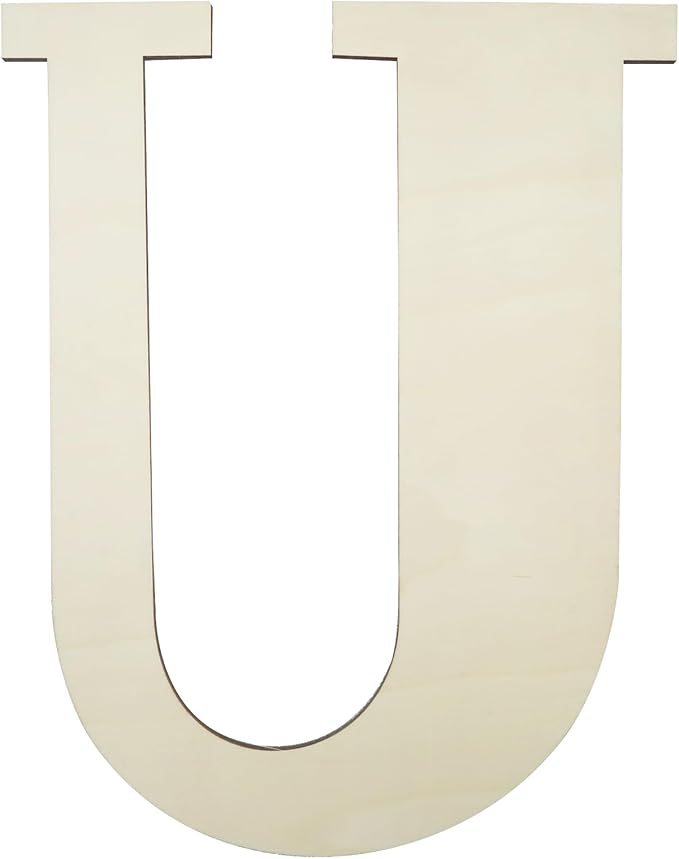 12 Inch Unfinished Wooden Numbers, 1/8 Inch Thick Large Blank Wooden Alphabet Handmade Painting Sign Boards for DIY Birthday Wedding Graduate Party Decor Props - U