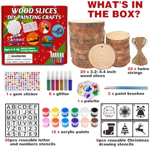 Collabell Wooden Christmas Ornaments DIY Kit - 20PCS Unfinished Natural Wood Slices with Pre-Drilled Holes for Painting Crafts, Make Your Own Personalized Xmas Tree Hanging Decor (3.2-4.4 Inch) - Image 4
