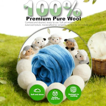 Wool Roving-3.5oz Needle Felting Wool, Soft Multi-Color Wool Fiber, Perfect Felting Wool Pure Wool, Chunky Yarn, for DIY Crafts, NeedleFelting Projects,and Artwork (Blue) - Image 5