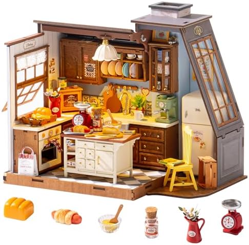 ROBOTIME DIY Miniature House Kit Dollhouse Kit for Adults Mini Tiny House Kit with Furniture Building Model Kit Crafts Creative Gift for Boys Girls (Baking Kitchen) by ROBOTIMEBuildingThingstoLife