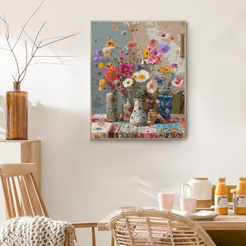 PRASIO Framed Paint by Numbers Kit for Adults Beginner, Vintage Flowers Adult Paint by Number Kits on Canvas Framed, DIY Acrylic Watercolor Oil Paint by Numbers with Frame for Home Decor 16x20 Inch - Image 7