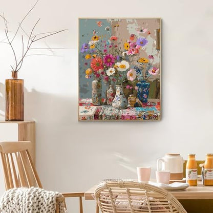 PRASIO Framed Paint by Numbers Kit for Adults Beginner, Vintage Flowers Adult Paint by Number Kits on Canvas Framed, DIY Acrylic Watercolor Oil Paint by Numbers with Frame for Home Decor 16x20 Inch - Image 7