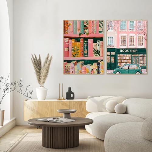 2Pack Book Shop Paint by Numbers for Adults Beginner with Framed, Bookshelf Adult Paint by Number Kits on Canvas with Wood Easel, DIY Acrylic Oil Easy Painting by Numbers for Home Wall Decor 8X12 Inch - Image 4
