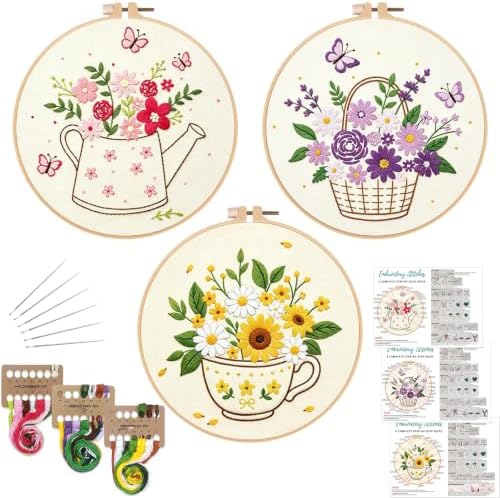Louise Maelys 3 Set Flower Embroidery Kit for Beginners, Gift for Lovers by LouiseMaelys