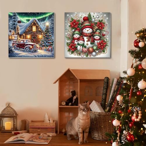 4 Pack Christmas Paint by Numbers Kit for Adults with Framed,Snowman Gnome Candy Cane Paint by Number with Wooden Easel DIY House Truck Christmas Tree Adult Paint by Number Kits for Wall Decor10x10in - Image 2
