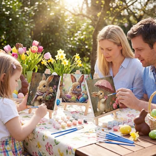 YooNotee 6 Pack Easter Paint by Numbers Kit Canvas with Wooden Easels & Brushes, 8 x 8 inches Easter Canvas Set for Adults Easy Acrylic Paint Kit Beginner for Rabbit Home Decor - Image 6