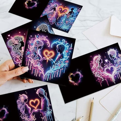 jinglinhh 12pcs Diamond Art Painting Couples Greeting Cards with Envelopes, DIY Card Making Kits for Adults, Diamond Art Christmas Cards for Birthday Holiday Gifts - Image 6