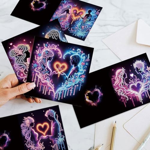 12 Pack Diamond Painting Greeting Cards Kit with Envelopes, 5D DIY Romantic Couple Love Heart Diamond Art Cards, Anniversary Valentines Day Wedding Cards for Adults Him Her Couples - Image 4