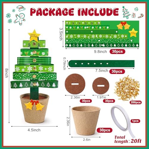 Mizelu 30 Sets Christmas Tree Paper Pot Craft, Standing Paper Christmas Tree DIY Kit, Xmas Trees Potted Art Kits Bulk for Holiday Home Party Decorations Handcraft Art Project Activities - Image 2