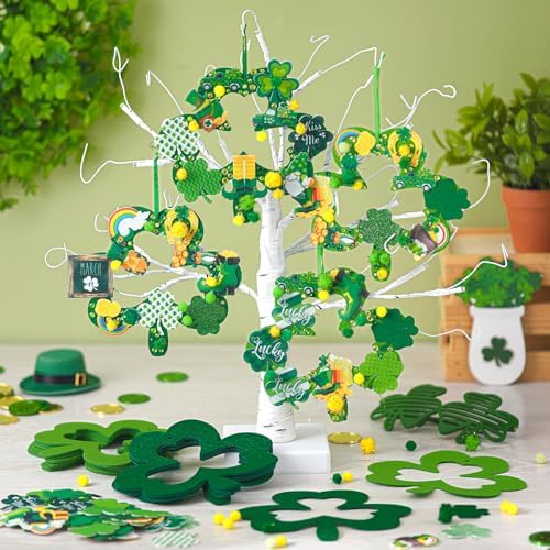 472 Pcs St Patrick's Day Kit Felt Shamrock Crafts Wreath Craft Activity DIY Green Clover Hanging Wreath Home Ornament with Gnome Rainbow Beer Hats Gold Coins Stickers for Irish Party Activity - Image 6