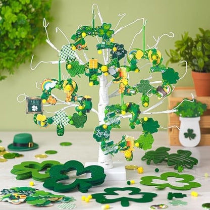 472 Pcs St Patrick's Day Kit Felt Shamrock Crafts Wreath Craft Activity DIY Green Clover Hanging Wreath Home Ornament with Gnome Rainbow Beer Hats Gold Coins Stickers for Irish Party Activity - Image 6