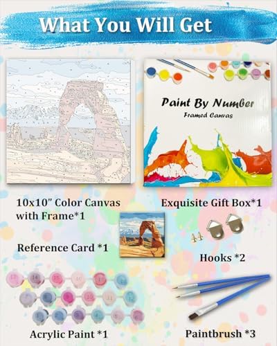 TOCARE Framed Paint by Numbers Kit for Adults, Arches National Park Paint by Number with Frame, Small Paint by Numbers Framed Canvas Utah Scenery for Home Wall Decor (10x10 Inch, Without Easel) - Image 3