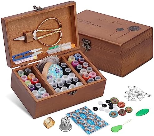 SHWAKK Sewing Kit, Wooden Sewing Kit Box for Adults Beginner Traveler by SHWAKK