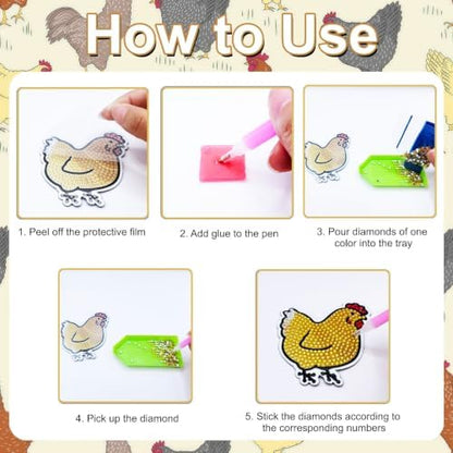 16 Pcs Chicken Diamond Painting Magnets Kits Diamond Art Fridge Magnet Refrigerator Sticker Diamond Painting kit for Beginners Adults DIY Art Craft Gifts Home Decors - Image 7