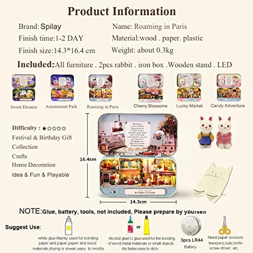 Spilay Dollhouse Miniature with Furniture,DIY Dollhouse Kit Mini Iron Box Theater,1:24 Scale Creative Room Best Birthday Gift for Adult Lover Girl Friend Birthday Gift (Q12) - Image 4
