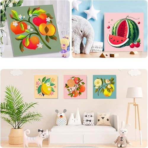 SYDYLH 6 Pack Framed Paint by Numbers Kit for Kids,Easy Acrylic Paint by Numbers Kits on Canvas,Fruit Oil Painting Paint by Number for Adults Beginners for Home Wall Decor (8x8inch) - Image 5