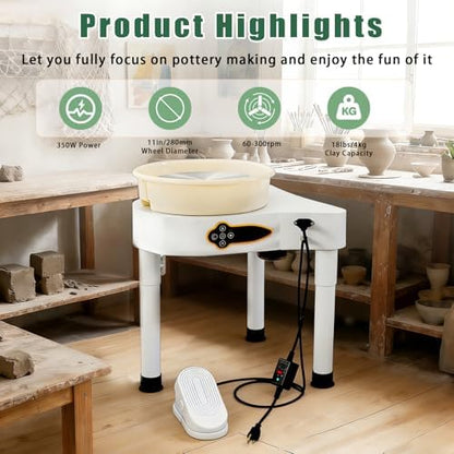 11 inch Pottery Wheel Machine,350W Direct Drive Motor,with LCD Panel，Adjustable Speed Foot Pedal Control,Detachable Basin,Clay Tools for Kids, Adults, Beginners, Art Craft Work Home DIY - Image 7