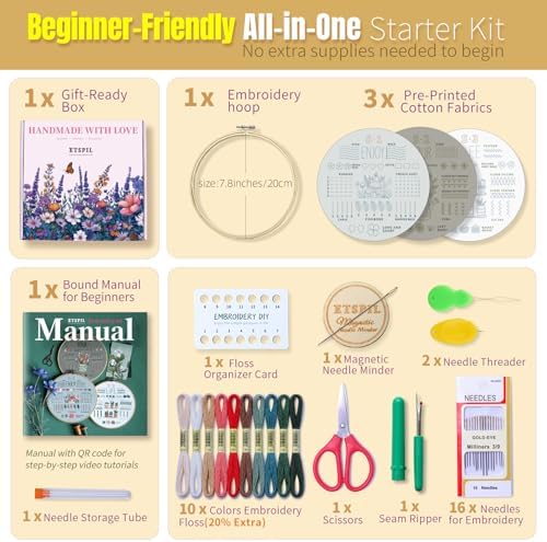 ETSPIL Embroidery Kit for Beginners, 4K Step-by-Step Video, Adults, Gift - Image 3
