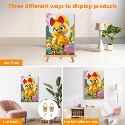 MOGTAA Chicken Paint by Numbers Kit for Adults Beginners with Frame, Easter Eggs Adult Paint by Number Kits on Canvas with Easel, Easy DIY Oil Painting Kits for Home Decor, 8x12in - Image 3