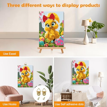 MOGTAA Chicken Paint by Numbers Kit for Adults Beginners with Frame, Easter Eggs Adult Paint by Number Kits on Canvas with Easel, Easy DIY Oil Painting Kits for Home Decor, 8x12in - Image 3