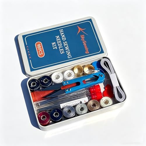 SkySewing 98PCS Large Eye Hand Sewing Needles Kit with Metal Box, Mini Sewing Kit with Threaders, Thimbles, Seam Ripper, Portable Sewing Repair Kit for Adults Beginner Travel Clothing Repair Home Use by Unknown