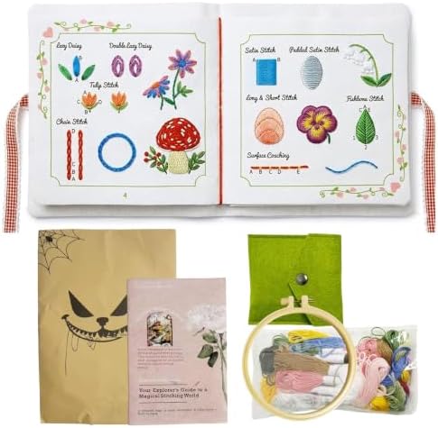 Basic Embroidery Starter Kit - 12 Essential Stitches, Beginner Fabric Practice Manual, Adult Starter Set, Includes Thread, Needle, Loop and Tools, Adult DIY Handmade Gifts, Simple Starter Sewing Kit by Zhchention