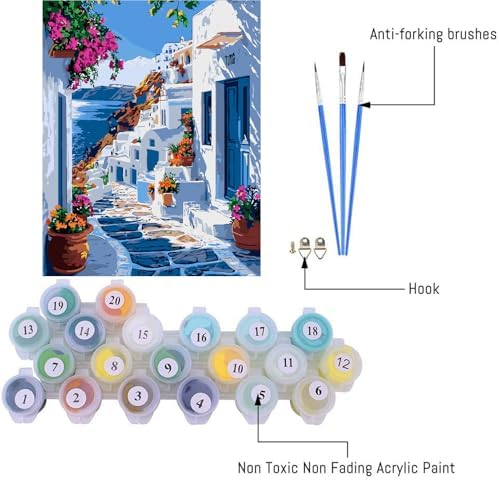 Mrnsiet Paint by Number for Adults Beginners, Easy Seaside Town Paint by Numbers Kits on Canvas, Coastal City Oil Painting Kits Adults' Paint-by-Number Kits for Home Wall Decor 16x20 Inch - Image 2