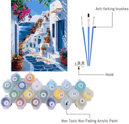 Mrnsiet Paint by Number for Adults Beginners, Easy Seaside Town Paint by Numbers Kits on Canvas, Coastal City Oil Painting Kits Adults' Paint-by-Number Kits for Home Wall Decor 16x20 Inch - Image 2