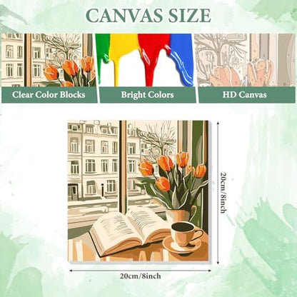 NAIMOER 4 Pack Coffee Bread Paint by Numbers Kits for Adults Beginner with Wooden Framed, Color by Numbers on Canvas Painting Kits for Adults, Easy Paint DIY Acrylic for Home Wall Decor 8X8 Inch - Image 3