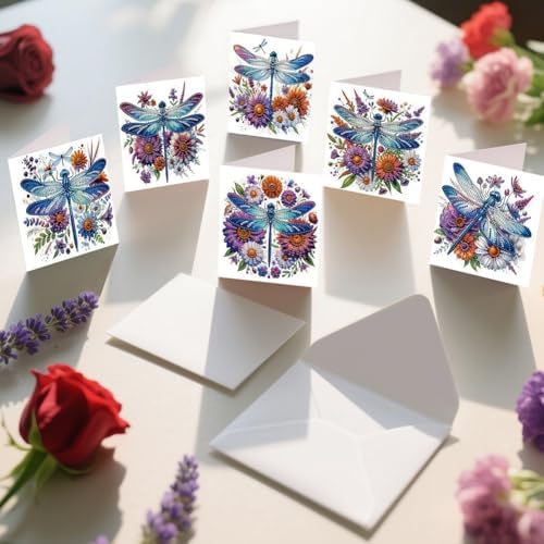 jinglinhh 6pcs Diamond Art Painting Dragonfly Daisy Flowers Greeting Cards with Envelopes, DIY Card Making Kits for Adults, Diamond Art Postcards Christmas Cards Craft Gifts - Image 6