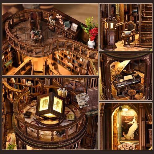 DIY Book Nook Kit with LED Light, Miniature Dollhouse, 3D Wooden Puzzle, Bookshelf Insert Decor Craft Gift (Dreamy Book Hall) - Image 5