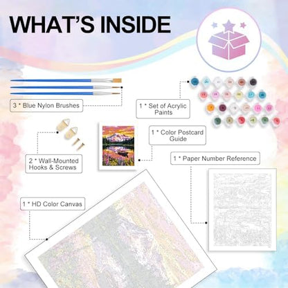 Paint by Numbers Kit for Adults, Mountain Lake Number Painting Canvas Kit - Image 4