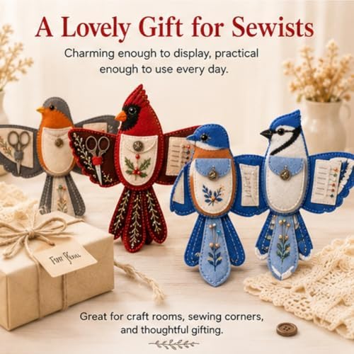 Bird-Shaped Felt Sewing Organizer DIY Kit, Handmade Needlepoint Embroidery Craft Set for Beginners Adults, Woodland Bird Design, Gift for Quilters, Charming Vintage Decor(Blue Jay) - Image 7