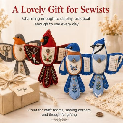 Bird-Shaped Felt Sewing Organizer DIY Kit, Handmade Needlepoint Embroidery Craft Set for Beginners Adults, Woodland Bird Design, Gift for Quilters, Charming Vintage Decor(Golden Finch) - Image 7