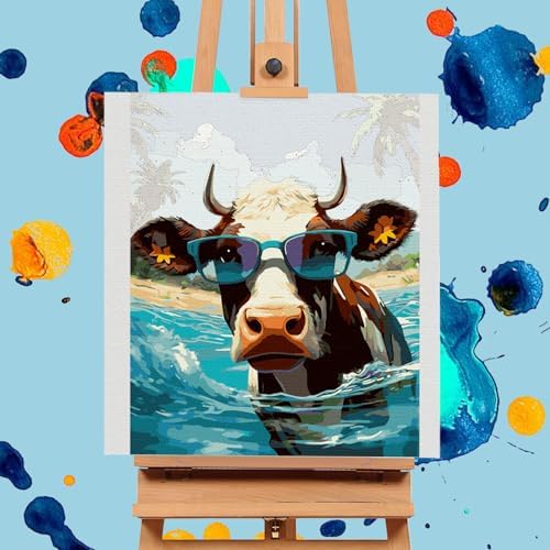 Paint by Numbers Kit for Adults, Beach Cow DIY Acrylic Canvas Painting Set - Image 4