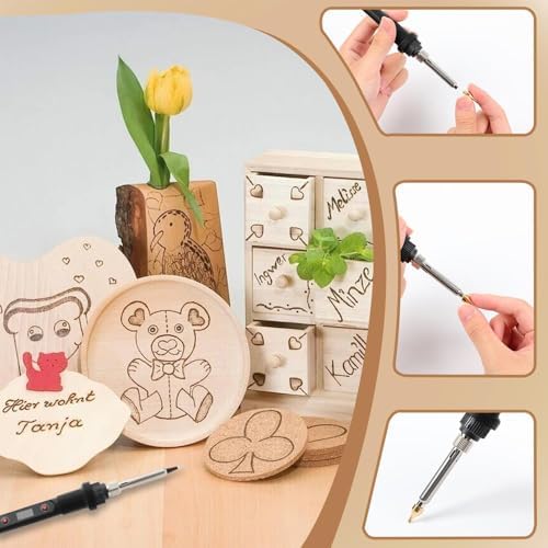 Wood Burning Kit,26 Letters Copper Mold DIY Wood BurningTool,Complete Leather Burning & Wood Carving Set with Adjustable Temperature Soldering Iron,56 Pcs - Image 2