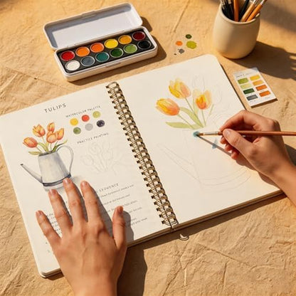 Watercolor Workbook for Beginners, 24 Colors Paint Kit with Floral Designs on Premium Paper, Watercolor Coloring Book for Adults Teens, Perfect Creativity Exploration Gift to Spark - Image 6