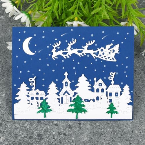 Scrapbooking Die-Cuts, Christmas Metal Cutting Dies for Card Making, Paper Craft Punch Template, Background Embossing Stencils, DIY Album Décor (Christmas Tree and Deer House-14x10.8cm) - Image 2