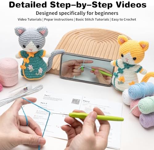 Youkali Crochet Kit for Beginners, Crochet Starter Kit with Step-by-Step Video Tutorials, Easy Beginner Crochet Kit for Adults, Crochet Animals Crafts Crochet Kits, Easy Knitting Kit. (Cat) - Image 3