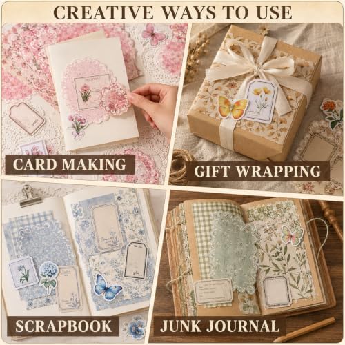 400Pcs Vintage Floral Scrapbook Paper & Die-Cut Ephemera Set - Image 6