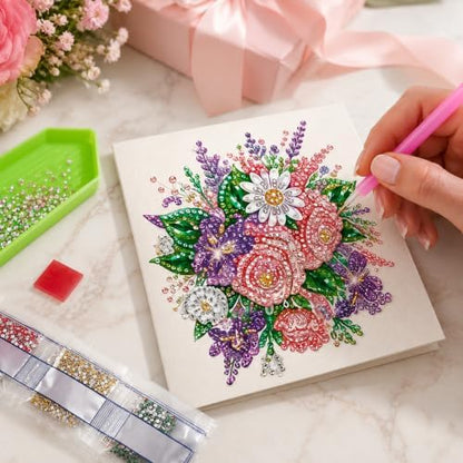 6 Pack Flower DIY Diamond Art Greeting Card Kit with Envelopes - Image 7