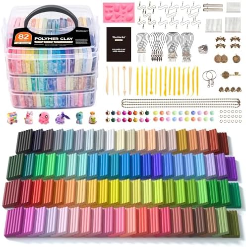 Shuttle Art 82 Colors Polymer Clay Kit, Oven Bake Clay for Kids, 19 Sculpting Tools, 16 Accessories, Non-Toxic, Non-Sticky DIY Crafts for Kids Adults by ShuttleArt