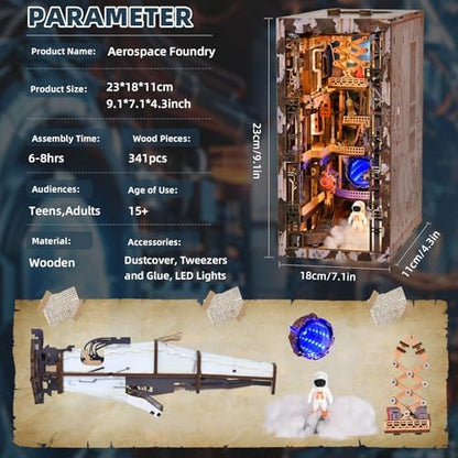 MiniCity Aerospace Foundry Book Nook Kit, Wooden Miniature House with LED - Image 5