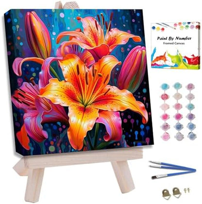 JUJUHOOD Lily Flower Paint by Numbers Kit for Adults Beginner & Kids Ages 8-12,Flower Paint by Number Without Easel, Acylic Paint by Numbers for Gift Home Wall Decor (10x10Inch) by JUJUHOODDirect
