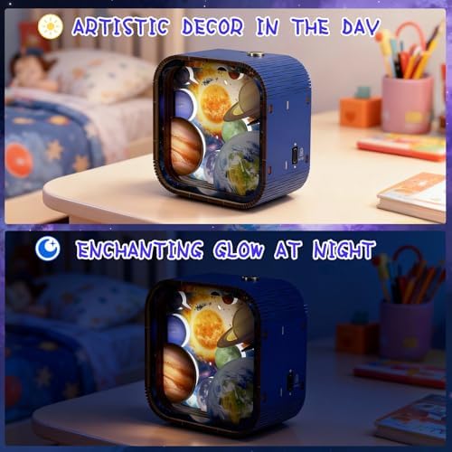 3D Wooden Puzzle Night Light DIY LED Wooden Lamp Kit for Adults Desk Decor Relaxing Art Project Table Ornament and Unique Gift (Solar System) - Image 3