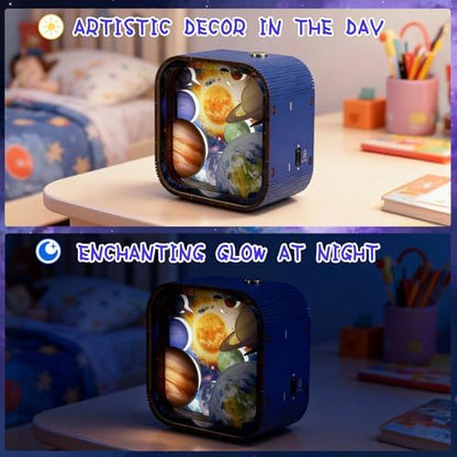 3D Wooden Puzzle Night Light DIY LED Wooden Lamp Kit for Adults Desk Decor Relaxing Art Project Table Ornament and Unique Gift (Solar System) - Image 3