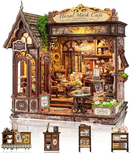 SUNNINO Book Nook Kits for Adults, Floral Coffee Shop Miniature Dollhouse by SUNNINO