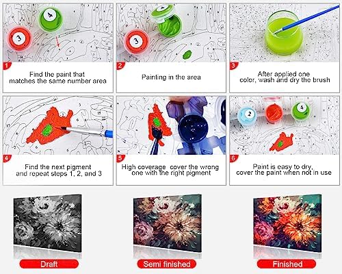 TUMOVO Paint by Number, Flowers Paint by Numbers for Adults Beginner, Chrysanthemum Oil Painting by Numbers on Canvas, Modern Painting Kit with Brushes and Pigment, 16x20 Inch - Image 6